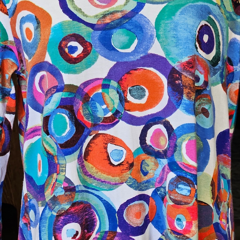 Peck & Peck Abstract Colorful Print Vibrant Artsy Multicolor Shirt Boho Chic S - Picture 3 of 8